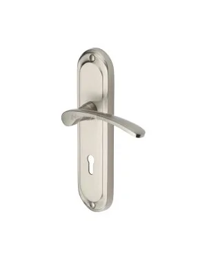 Heritage Brass Door Handle Lever Lock Ambassador Design Satin Nickel finish