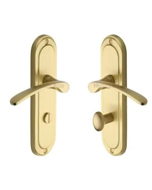 Heritage Brass Door Handle for Bathroom Ambassador Design Satin Brass