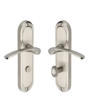 Heritage Brass Door Handle for Bathroom Ambassador Design Satin Nickel finish