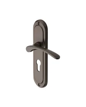 Heritage Brass Door Handle for Euro Profile Plate Ambassador Design Matt Bronze