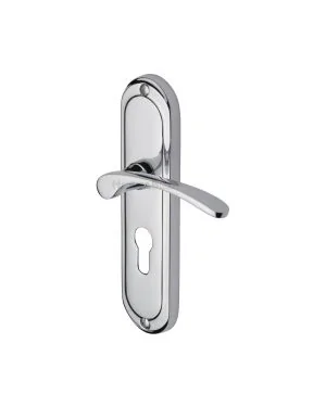 Heritage Brass Door Handle for Euro Profile Plate Ambassador Design Polished Chrome finish