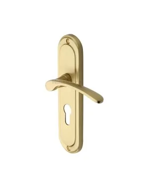 Heritage Brass Door Handle for Euro Profile Plate Ambassador Design Satin Brass finish
