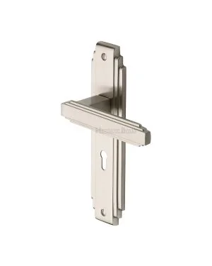 Heritage Brass Door Handle Lever Lock Astoria Design Satin Nickel finish