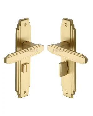 Heritage Brass Door Handle for Bathroom Astoria Design Satin Brass finish