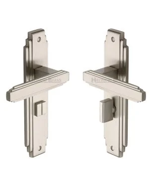 Heritage Brass Door Handle for Bathroom Astoria Design Satin Nickel finish