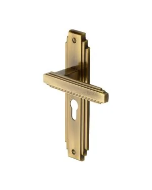 Heritage Brass Door Handle Euro Profile Astoria Design Antique finish