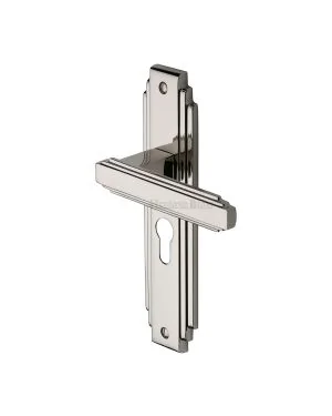 Heritage Brass Door Handle Euro Profile Astoria Design Polished Nickel finish