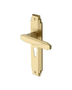 Heritage Brass Door Handle Euro Profile Astoria Design Satin Brass finish
