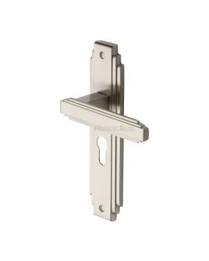 Heritage Brass Door Handle Euro Profile Astoria Design Satin Nickel finish