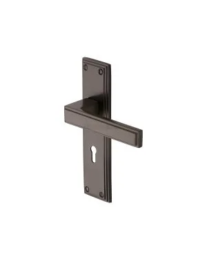 Heritage Brass Door Handle Lever Lock Atlantis Design Matt Bronze finish