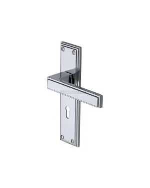 Heritage Brass Door Handle Lever Lock Atlantis Design Polished Chrome finish