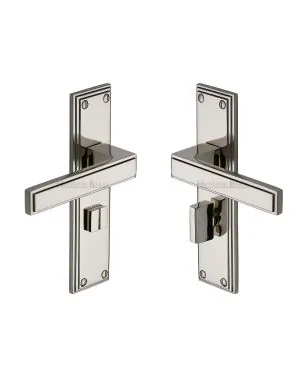 Heritage Brass Door Handle for Bathroom Atlantis Design Polished Nickel finish