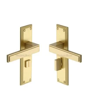 Heritage Brass Door Handle for Bathroom Atlantis Design Satin Brass finish