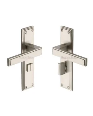 Heritage Brass Door Handle for Bathroom Atlantis Design Satin Nickel finish