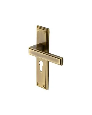 Heritage Brass Door Handle Euro Profile Atlantis Design Antique finish