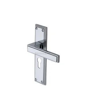 Heritage Brass Door Handle Euro Profile Atlantis Design Polished Chrome finish