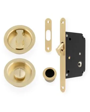Round Sliding Door Privacy Set - Satin Brass