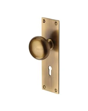 Heritage Brass Mortice Knob on Lock Plate Balmoral Design Antique finish