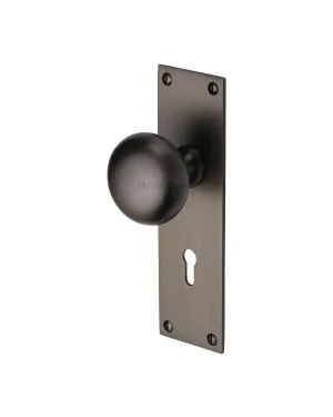 Heritage Brass Mortice Knob on Lock Plate Balmoral Design Matt Bronze finish