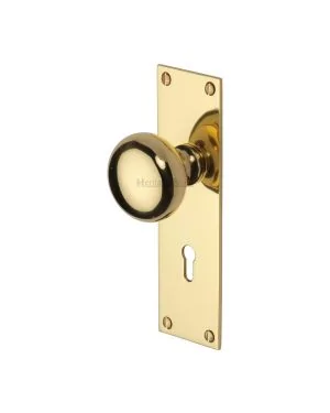 Heritage Brass Mortice Knob on Lock Plate Balmoral Design Polished Brass finish