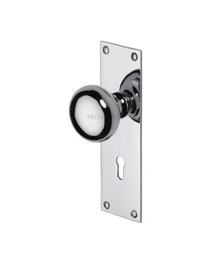 Heritage Brass Mortice Knob on Lock Plate Balmoral Design Polished Chrome finish