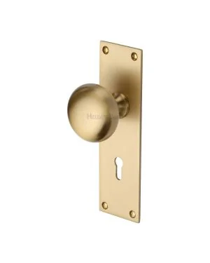 Heritage Brass Mortice Knob on Lock Plate Balmoral Design Satin Brass finish