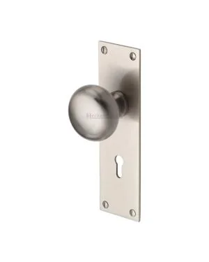 Heritage Brass Mortice Knob on Lock Plate Balmoral Design Satin Nickel finish