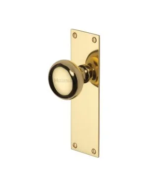 Heritage Brass Mortice Knob on Latch Plate Balmoral Design Polished Brass finish