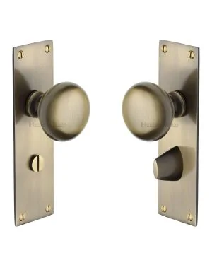 Heritage Brass Mortice Knob on Bathroom Plate Balmoral Design Antique finish