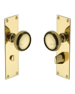Heritage Brass Mortice Knob on Bathroom Plate Balmoral Design Polished Brass finish