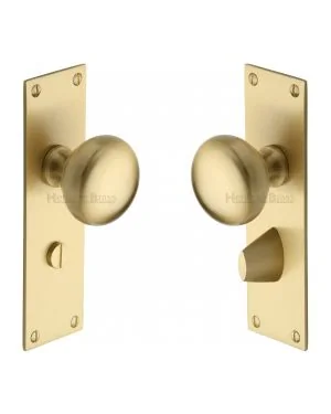 Heritage Brass Mortice Knob on Bathroom Plate Balmoral Design Satin Brass finish