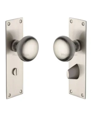 Heritage Brass Mortice Knob on Bathroom Plate Balmoral Design Satin Nickel finish