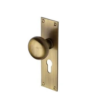 Heritage Brass Mortice Knob on Euro Profile Plate Balmoral Design Antique finish