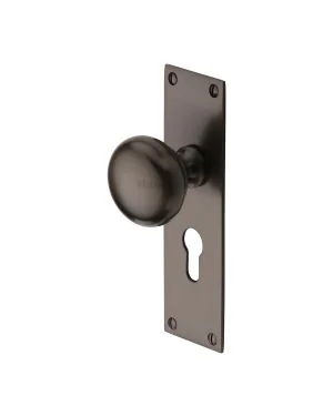 Heritage Brass Mortice Knob on Euro Profile Plate Balmoral Design Matt Bronze finish