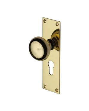 Heritage Brass Mortice Knob on Euro Profile Plate Balmoral Design Polished Brass finish