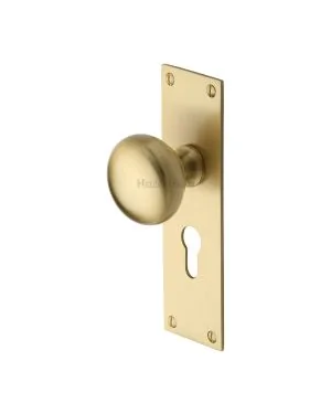 Heritage Brass Mortice Knob on Euro Profile Plate Balmoral Design Satin Brass finish