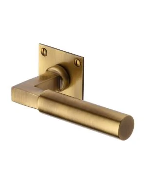 Heritage Brass Door Handle Lever Latch on Square Rose Bauhaus Design Antique finish