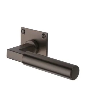 Heritage Brass Door Handle Lever Latch on Square Rose Bauhaus Design Matt Bronze finish