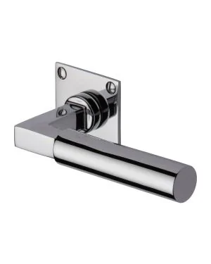 Heritage Brass Door Handle Lever Latch on Square Rose Bauhaus Design Polished Chrome finish