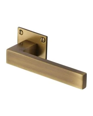 Heritage Brass Door Handle Lever Latch on Square Rose Delta BH Design Antique finish