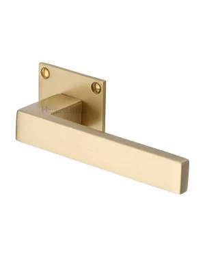 Heritage Brass Door Handle Lever Latch on Square Rose Delta BH Design Satin Brass finish