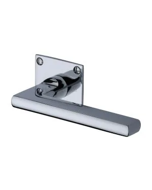 Heritage Brass Door Handle Lever Latch on Square Rose Trident Design Polished Chrome finish