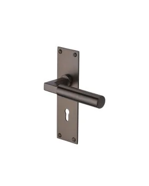 Heritage Brass Door Handle Lever Lock Bauhaus Design Matt Bronze finish