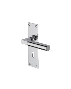Heritage Brass Door Handle Lever Lock Bauhaus Design Polished Chrome finish