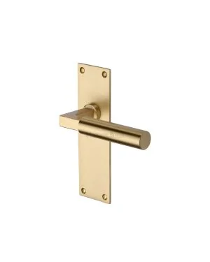 Heritage Brass Door Handle Lever Latch Bauhaus Design Satin Brass finish
