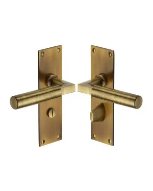 Heritage Brass Door Handle for Bathroom Bauhaus Design Antique finish