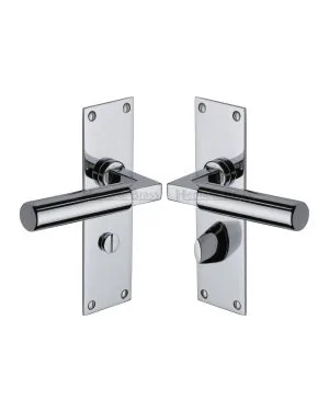 Heritage Brass Door Handle for Bathroom Bauhaus Design Polished Chrome finish