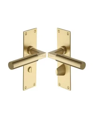 Heritage Brass Door Handle for Bathroom Bauhaus Design Satin Brass finish