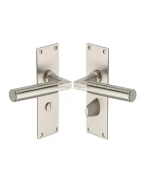 Heritage Brass Door Handle for Bathroom Bauhaus Design Satin Nickel finish