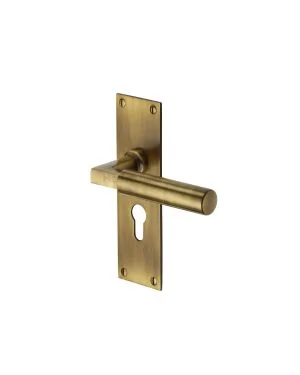 Heritage Brass Door Handle for Euro Profile Plate Bauhaus Design Antique finish